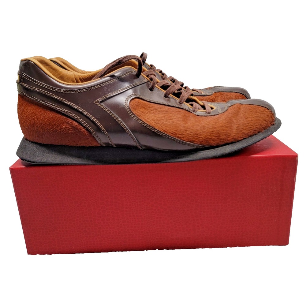 Dolce Gabbana Sneakers Shoes Mens 11 Brown Calfskin Pony Hair‎ Leather Trainers